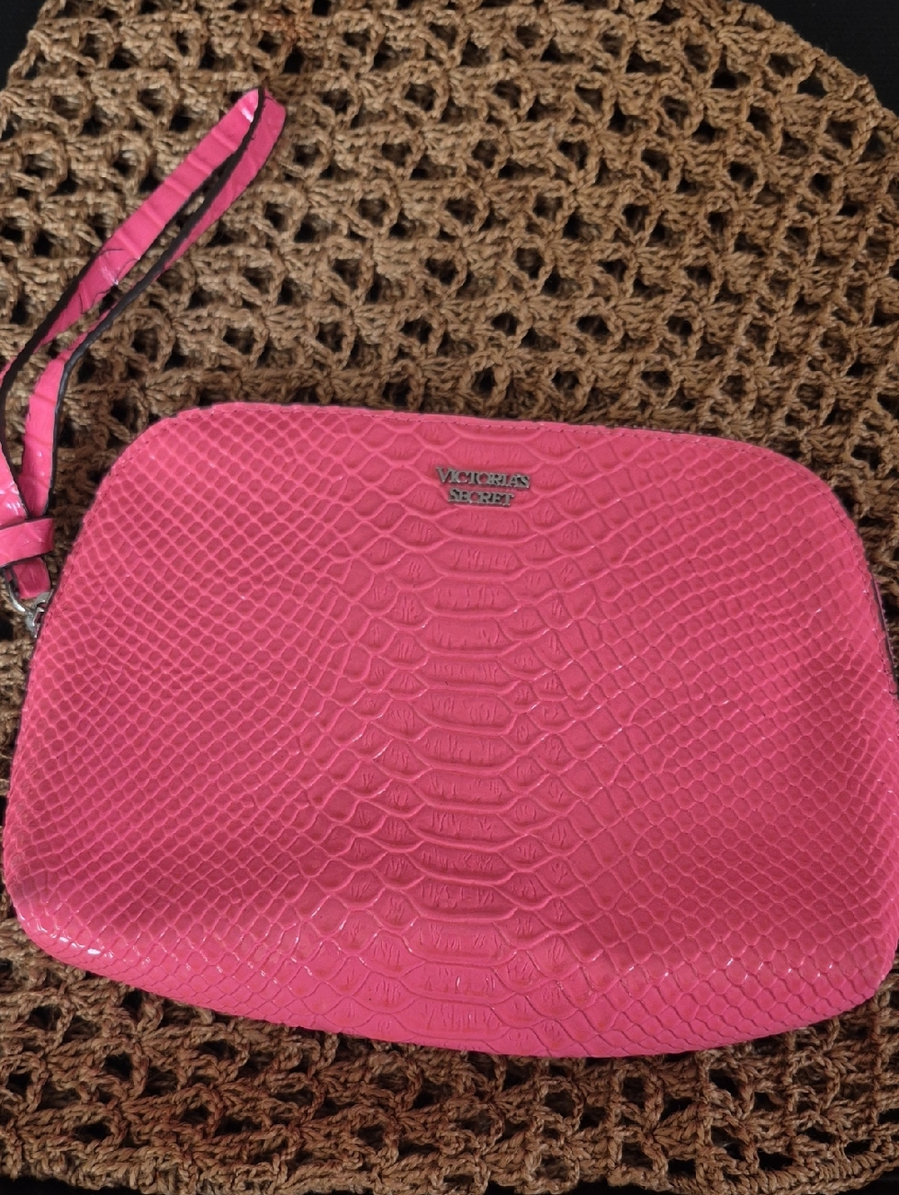 Victoria's Secret Bright Pink Croc-Embossed Wristlet